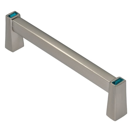 Long Island Cabinet Pull, 96mm 3-3/4in C To C, Satin Nickel With Ocean Blue Crystals